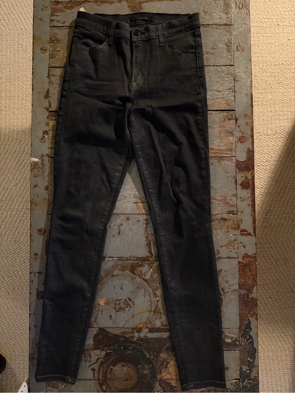 J Brand Women's Black Waxed Skinny Maria Jeans in Silver Lament